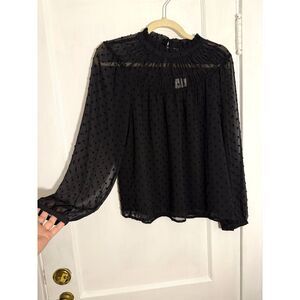 J Crew Black Polka Dot Sheer Lined Blouse Top